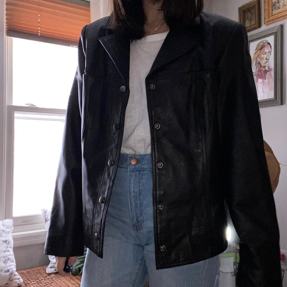 90s Genuine Leather Boxy Collared Jacket